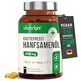 Hanföl Kapseln Kaltgepresst | Pflanzliches Omega 3 6 9 | Vegan Hanfsamenöl Kapseln 210-2/3 Monate | Hochdosiert Hanföl | VitaBright Hemp Oil
