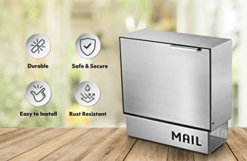 Pochar D32 Stainless Steel Mailbox For Walls, Heavy Duty Wall Mounted Mailbox With Newspaper Holder thumb #5