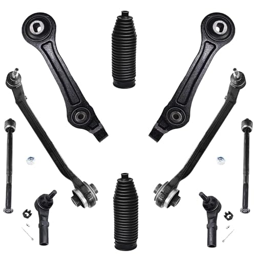 Image of Detroit Axle - RWD Front End Suspension Kit for 11-14 Chrysler 300 Dodge Challenger Charger, 4 Tie Rods 4 Lower Rearward & Forward Control Arms 2 Boots 2011 2012 2013 2014 Replacement - 10pc Set