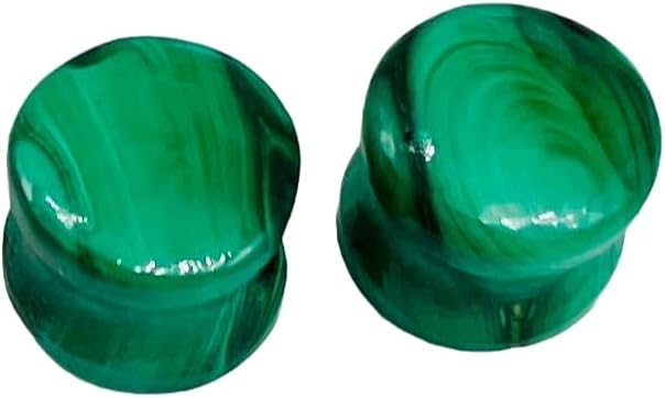 Green Malachite Stone Double Flared Ear Plugs | Handmade Stone Gauges | Body Piercing Jewelry for Stretched Ears | Pair