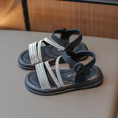 Toddler Kids Girls Open Toe Solid Buckle Flat Roman Crystal Soft Bottom Casual Strappy Outdoor Dress Sandal4