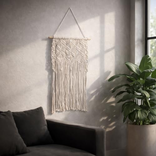 Jute Macrame Wall Hanging Accent – Woven Art for Wooden