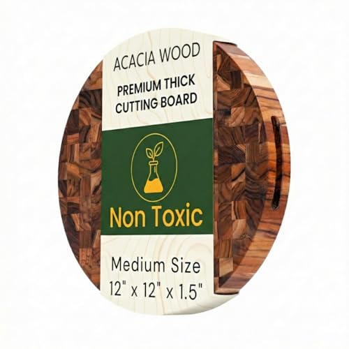 Tabla de Cortar Redonda de Acacia de Grano Final, 30 cm x 30 cm x 3,8 cm, Tabla para Carnes, Quesos y Preparación de Cocina, Madera Maciza Dura, Amigable con Cuchillos, Tabla para Servir No Tóxica de NEW M WAY TEAK WOOD miniatura 1