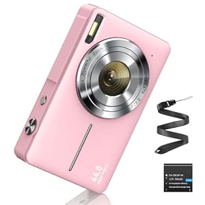 Digitalkamera 1080P 44MP Fotokamera FHD Fotoapparat 16X Digitalzoom Digital Kamera mit Batterie Tragbare Einfache Digitalkamera für Kinder Student Teenager Anfänger Senioren (Rosa)
