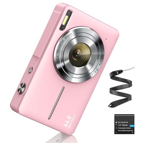 Digitalkamera 1080P 44MP Fotokamera FHD Fotoapparat 16X Digitalzoom Digital Kamera mit Batterie Tragbare Einfache Digitalkamera für Kinder Student Teenager Anfänger Senioren (Rosa)