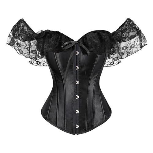 Body moldeador con control de abdomen para mujer, corsé con cordones y ligas, corsé con cordones y varillas para el busto, lencería moldeadora, body adornado para mujer, Negro, XS