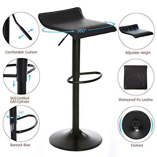 Ergomore Bar Stools Set Of 2 Pu Leather With Footrest Height Adjustable 360 Degree Swivel Modern Armless Kitchen Counter Bar Stool (Modern-2, Black) #TOP5