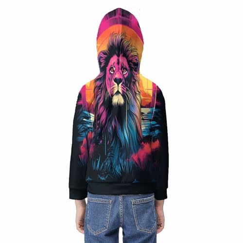 Sweat à capuche enfant imprimé lion 3D 11-13 ans
