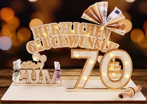ARTREE Geldgeschenke Geburtstag Holz 70 Geburtstagszahlen Holz Schild G&auml;stebuch Geburtstag Jubil&auml;um 70 Geburtstag Dekoration als Personalisierbares Geschenk, Geschenke zum 70 Geburtstag Mann Frau