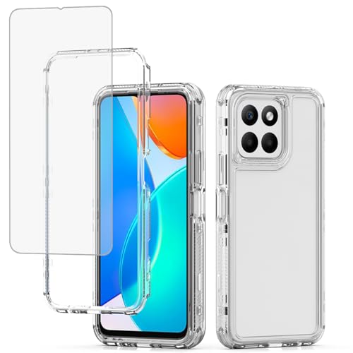 Ueokeird Case for Honor X8 5G/Honor X6A Case,Honor X6A Plus Case with Tempered Glass Screen Protector, Clear Heavy Duty Full Body 3 Layer Protective Phone Cover for Honor X8 5G Crystal Clear