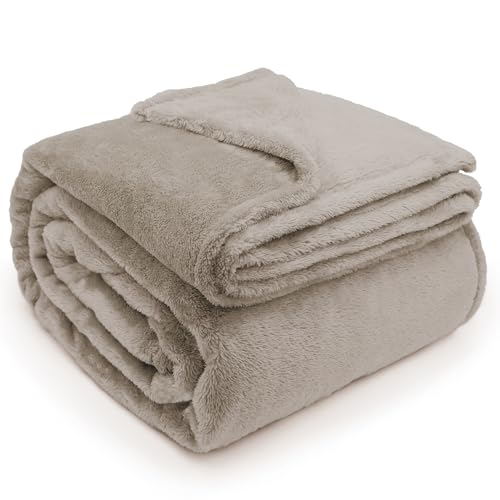 DEZ FURNISHINGS Ultra Soft Plush Fleece Throw Blanket, Double Sided Cozy Thick Warm Blanket for Sofa & Bed, King (108" x 90"), Taupe