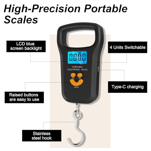 Digital Suitcase Scale, Luggage Scale(50kg Capacity), Portable Suitcase Weighing Scale, Luggage Weighing Scales with Extra Wide Handle, 4 Unit Conversions, LCD Display With 2 Batteries Charging Cable - Image 6