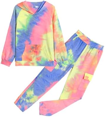 Arshiner 2 Pieces Outfits Girls Tie Dye Sweatsuit Pant Sets Long Sleeve Athletic Sweatshirts and Sweatpants with Pockets