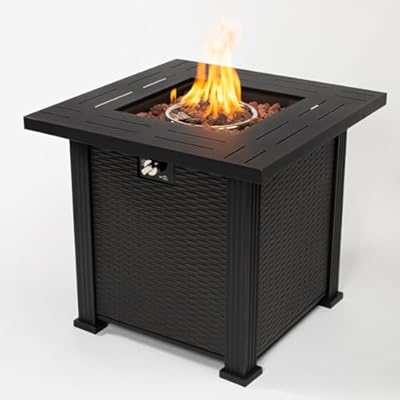 28 Inch Square Propane Gas Fire Pit Table with Lid and Lava Rocks - Create a Warm Ambiance in Your Outdoor Space