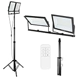 LZQ LED Baustrahler mit Stativ & Fernbedienung 2x200W Doppel Strahler Arbeitsscheinwerfer, Drehbar Fluter Baustellenlampe, IP66, Arbeitsleuchte Bauscheinwerfer Arbeitsstrahler höhenverstellbar