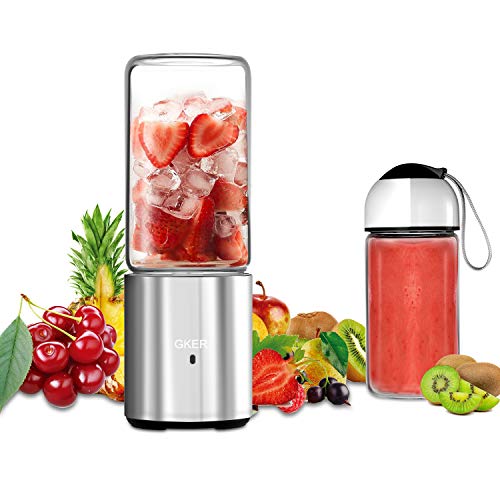 GKER Licuadora Portátil USB Recargable,Licuadora de vaso personal Copa de Jucier de acero inoxidable con vaso extraíble sin BPA para Picar Hielos,Fruta Verdura Batido Smoothie y Comida Bebé