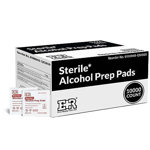 Ever Ready First Aid Alcohol Prep Pads, Medium 2-Ply Alcohol Wipes, Individually Wrapped Swabs, Saturated with 70% Isopropyl Alcohol - 10,000 Count
