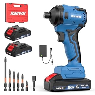 NANWEI 20V Brushless Impact Driver,2100 In-lbs (240N·m) Max Torque, 1/4" Hex Shank, 2 x 2.0Ah Batteries, and Bit Set – Ideal for Heavy Duty Home Improvement and DIY Projects(With Battery）