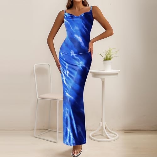 Image of Women's Spaghetti Strap Maxi Dress Floral Print Bodycon Long Dress Summer Beach Vacation Wedding Guest Outfits