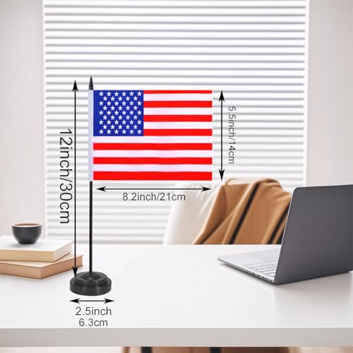 JBSJBS Military Desk Flag Set 12" Solid Pole Deluxe Set Army Flags Mini Small Armed Forces Office Table Flags with Black Stand Base for Memorial Day Veterans Day US Fourth of July Decorations(6Pack)