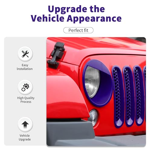 Image of Mesh Grille Grill Insert+Style Headlight Turn Light Cover Trim Fit for 2007-2018 Jeep Wrangler JK JKU(Purple)