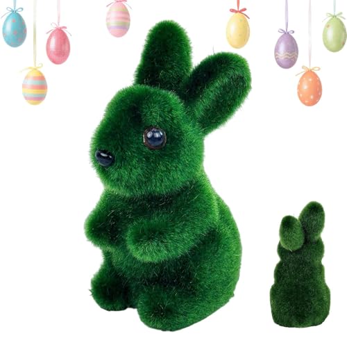 Générique Statue Lapin de Jardin - Figurine en Mousse Artificielle Verte à Effet Velours | Statue de Jardin Lapin de Pâques,pour Terrasse Intérieur Extérieur Bureau Fête Printemps Salon