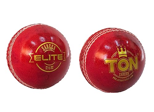 TON Elite Cricket Leather Cricket Ball. One ball. Hand Stitches, Senior Sizes, Red.