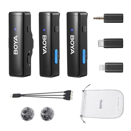 BOYA BOYALINK Micrófono inalámbrico de Solapa, Doble Mini micrófono de Solapa para iPhone Android Cámara PC portátil de grabación de vídeo, Vlog, Podcast Live Stream (TX + TX + RX)