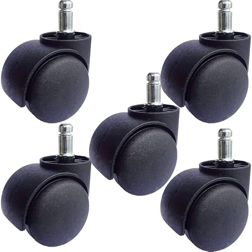 Image of Trade Genie 2-Inch Pin-Type Office Chair Casters - Set of 5 Replacement Wheels - Smooth Rolling, Floor-Safe Design - Fits Standard Computer & Gaming Chairs - Protects Hardwood Floors & Carpets - Black