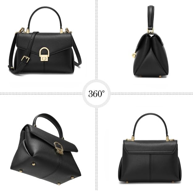 Top Handle Leather Tote Satchel Bag for Women, Ladies Shoulder Purses with Metal Button Lock - Image 3