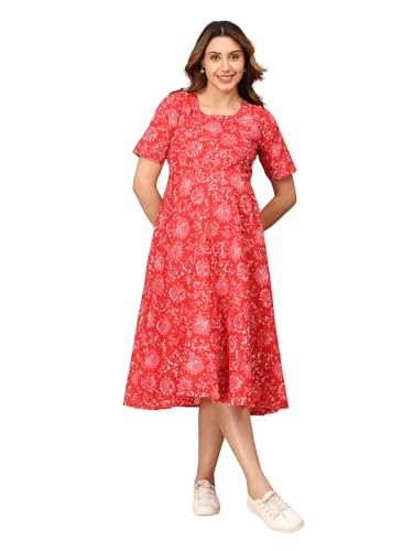 Image of The Mom Store Maternity and Nursing Dress | Pre and Post Pregnancy Dress | Zipper /Button Opening | Causal Wear | Trendy Stylish Causal Dresses for New Moms