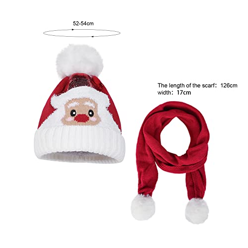 Kids' Knit Beanie Hat with Scarf & Pom Pom - Winter Ski Hat for Boys & Girls - Christmas Theme2