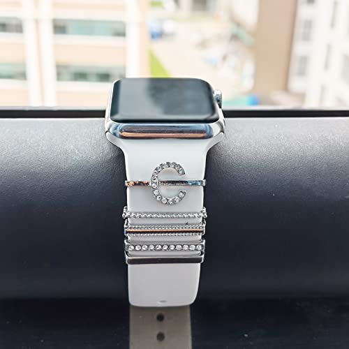Image of 5Pcs Charms for Apple Watch band 41mm 45mm 40mm 44mm 38mm 42mm 46mm 49mm Women,Diamond+Metal Jewelry Decorative Ring For iWatch series 11 10 9 8 7 6 5 4 se 3 /2,Galaxy watch 7 /6 /5 /4,Strap Accessories