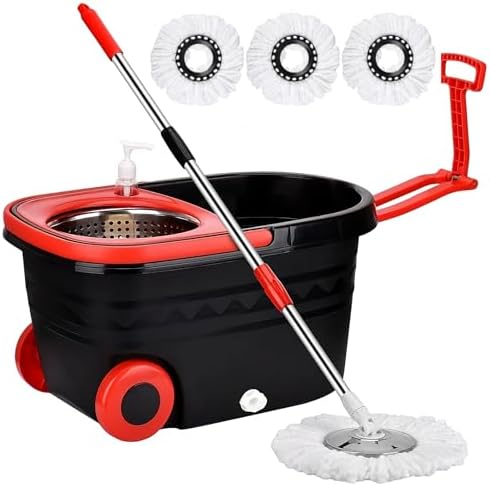 Buy Tsmine Spin Mop Bucket System Stainless Steel Deluxe 360 Spinning Mop Bucket Floor Cleaning System With 6 Microfiber Replacement Head Refills 61 Exten