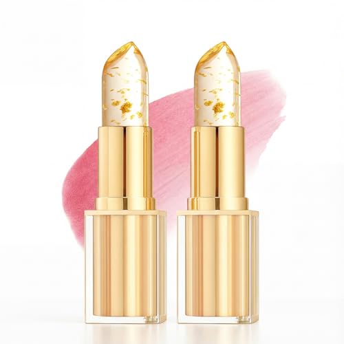 2PCS PH Lipstick Color Changing Clear Color Changing Lipstick Transfer Proof Lip Balm with Gold Foil Inside Long Lasting 12 Hour Wear Hydrating & Lightweigh Mothers Day Birthday Gifts for Women