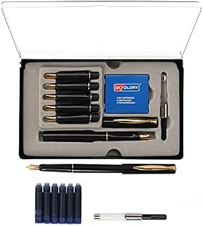 Kurtzy Fountain Calligraphy Pen Set with 6 Nibs, Cartridges and Ink Adaptor (14 Pieces) - Writing Fountain Pen with Blue Ink - Perfect for Gifting to Beginners and Adults