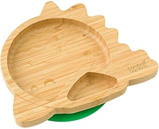 bamboo bamboo ® Baby Plate Kids and Toddler Suction Cup Bamboo Plate for Babies | Non-Toxic | Cool to The Touch | Ideal for Baby-Led Weaning (Dino, Green)
