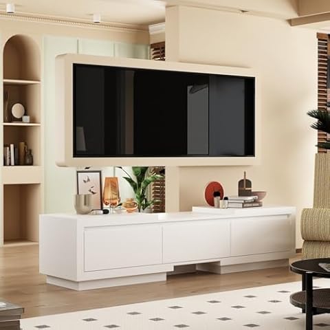 FUFU&GAGA Extendable TV Stand Storage Media Console Modern Entertainment Center White Cover