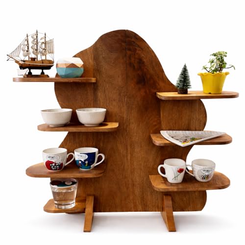 HOMORA Asymmetrical Wavy Collapsible Wooden Stand | Shop Display, Market & Vendor Display Shelf | Pop-Up Market & Craft Fair Display Organizer | Multi-Tier Natural Wood Storage
