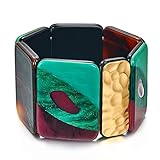 FAMARINE Vintage Tribe Chunky Statment Bangle Bracelet for Women, Geometry Bohemia Colorful Lucite Acrylic Bangle Costume Jewelry for Women