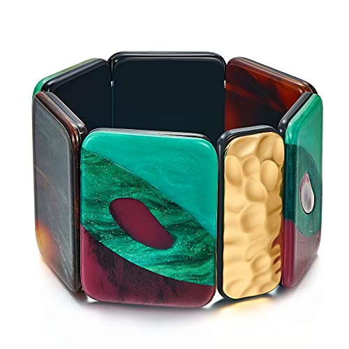 FAMARINE Vintage Tribe Chunky Statment Bangle Bracelet for Women, Geometry Bohemia Colorful Lucite Acrylic Bangle Costume Jewelry for Women