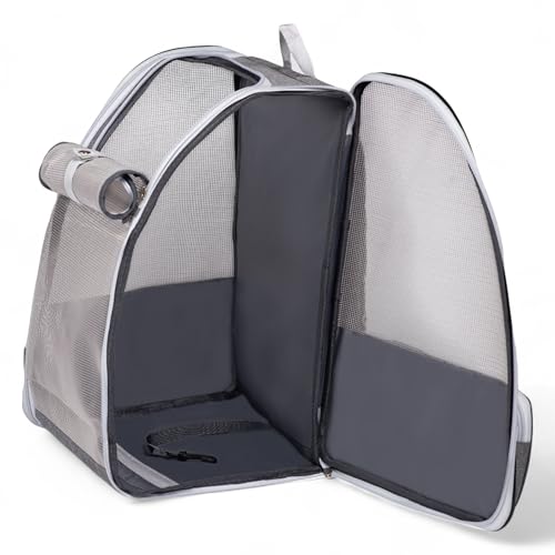 Image of Husky & Purr Cat Bag Carrier Backpack, Grey | Collapsible, Breathable Pet Carrier Backpack | Mesh Ventilation Cat Carrier Bag for Travel, Up to 8kgs
