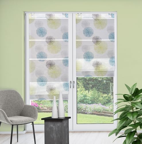 Magnetrollo Rawlins grün inkl. Haken | Raffrollo mit Magnetraffung | Gardine ohne Bohren Montage direkt am Fenster (BxH 80x210cm)