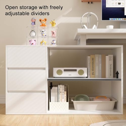 Bobve L Shaped Computer Desk, 47 Inch Home Office Desk with File Drawers & Storage Shelves, Small Corner Computer Desk for Small Space (White)