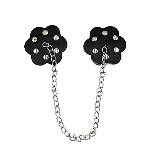 Amamcy Floral Rave Sexy Nipple Cover With Rivet Chain Reusable Leather Petal Pasties Nipple Sticker Breast Patches For Women Ladies Black #TOP6