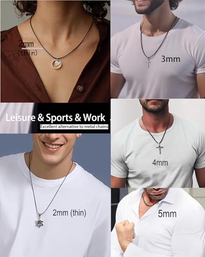 Flexible 2MM/3MM/4MM/5MM ，14" to 42" Waterproof Braided Leather Chain Cord Necklace for Men/Women, Brown/Black Rope Chain for pendant (Gift Box)3