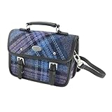 Harris Tweed Ladies Mini Satchel Bag - Detachable Strap, Premium Scottish Heritage Bag for Women, Various Tartans (Blue & Purple)