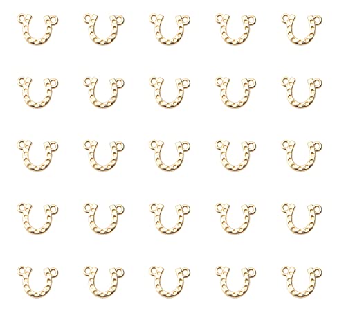 Ruwado 50 Pcs Horseshoe Charms with 2 Hole Metal Mini Vintage Pendants for Jewelry Making Finding Kit DIY Crafting Necklace Bracelet Key Chain Ring Supplies Accessories (Gold)