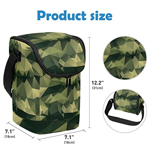 Lonchera grande de camuflaje poligonal verde con correa ajustable 4