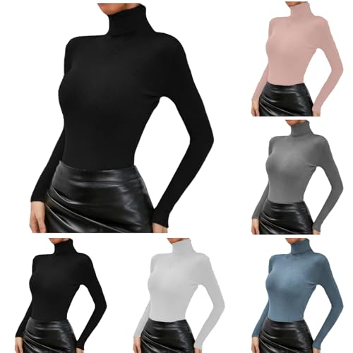 Jersey Cuello Alto Mujer Invierno Suéter de Punto Elegante Cuello Vuelto Manga Larga Sólido Ajustado Tops Cuello Vuelto Mujer Sweater Mujer Invierno S-XL